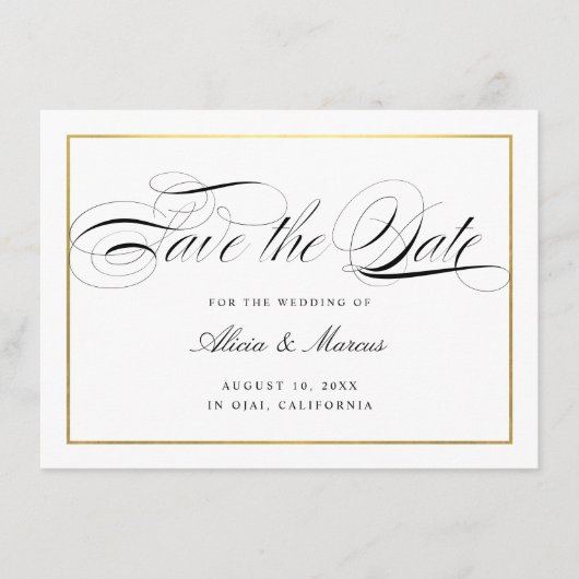 Elegant Calligrafie Script Save the Date Faux Gold Informatiekaartje (Voorkant)