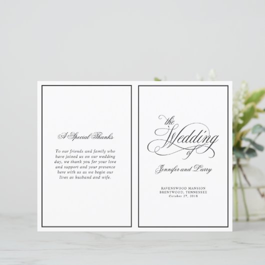 Elegant Calligrafie script vouded Wedding Program (Staand voorkant)