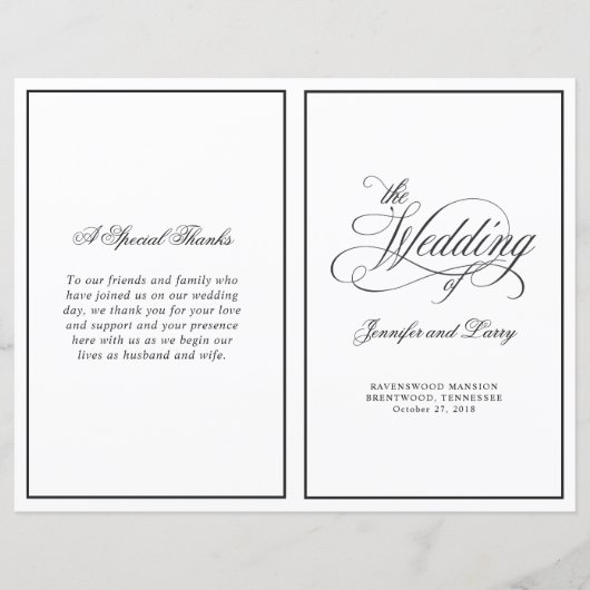 Elegant Calligrafie script vouded Wedding Program (Voorkant)