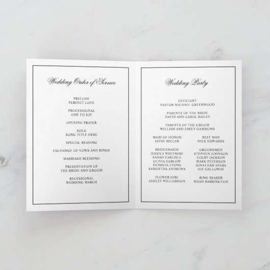 Elegant Calligrafie script vouded Wedding Program Kaart (Binnen)