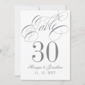 Elegant Calligrafie Silver Table Number Kaart (Voorkant)