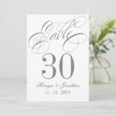 Elegant Calligrafie Silver Table Number Kaart (Staand voorkant)