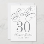 Elegant Calligrafie Silver Table Number Kaart (Achterkant)