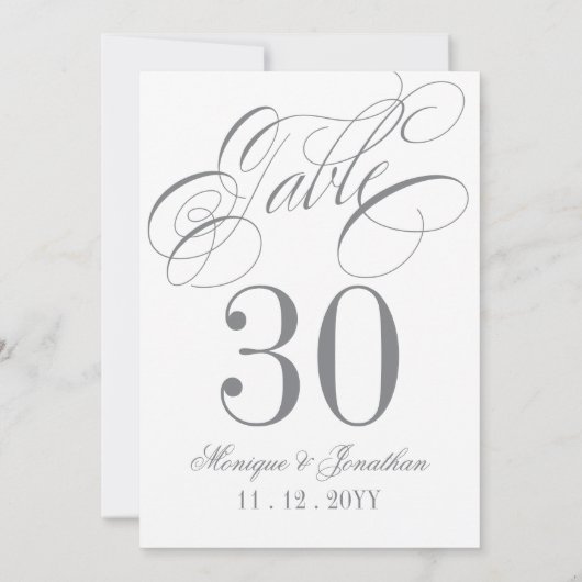 Elegant Calligrafie Silver Table Number Kaart (Achterkant)