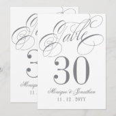 Elegant Calligrafie Silver Table Number Kaart (Voorkant / Achterkant)