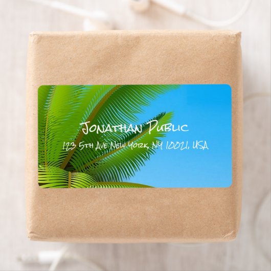 Elegant Calligrafie Sjabloon Modern Blue Sky Palms Etiket (Insitu)