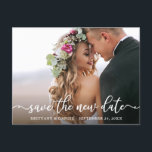 Elegant Calligrafie sparen de Nieuwe Foto van de D Briefkaart<br><div class="desc">Het moderne Elegant Calligrafiekmanuscript bewaart het Nieuwe Briefkaart van de Band van de Datum Postponed de PaarsFoto</div>