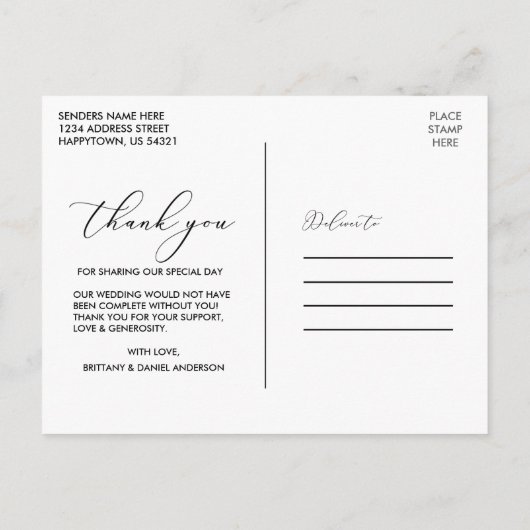 Elegant Calligrafie Trouwkaart Altijd Dankbaar Briefkaart (Achterkant)