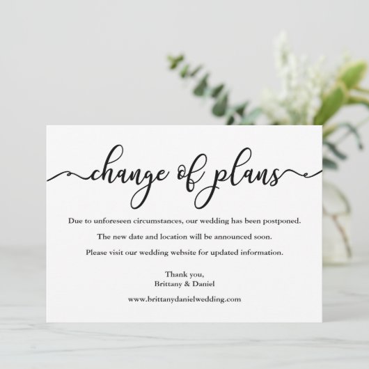 Elegant calligrafie verandering plannen Kaart brui (Staand voorkant)