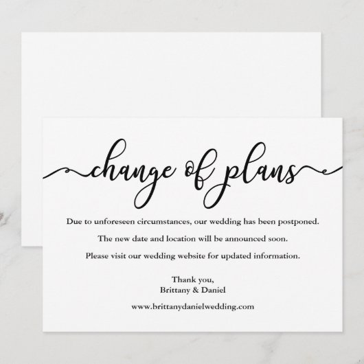 Elegant calligrafie verandering plannen Kaart brui (Voorkant / Achterkant)