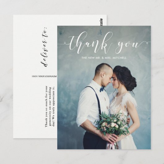 Elegant Calligrafie | Weddenschap Bedankt Foto Briefkaart (Voorkant / Achterkant)