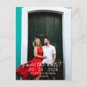 Elegant Calligrafie White Text Photo Save the Date Briefkaart (Voorkant)