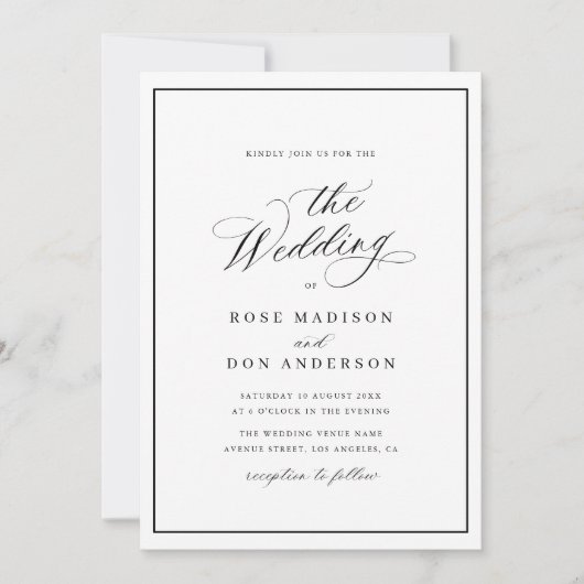 Elegant calligrafie zwart-witte bruiloft kaart (Voorkant)