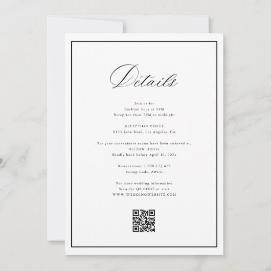 Elegant calligrafie zwart-witte bruiloft kaart (Achterkant)