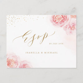 Elegant calligrafiegoud & bloesse RSVP Uitnodiging Briefkaart