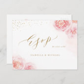 Elegant calligrafiegoud & bloesse RSVP Uitnodiging Briefkaart (Voorkant / Achterkant)