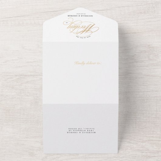 elegant calligrafiegoud (geen ENV nodig) All In One Uitnodiging (Buitenkant)