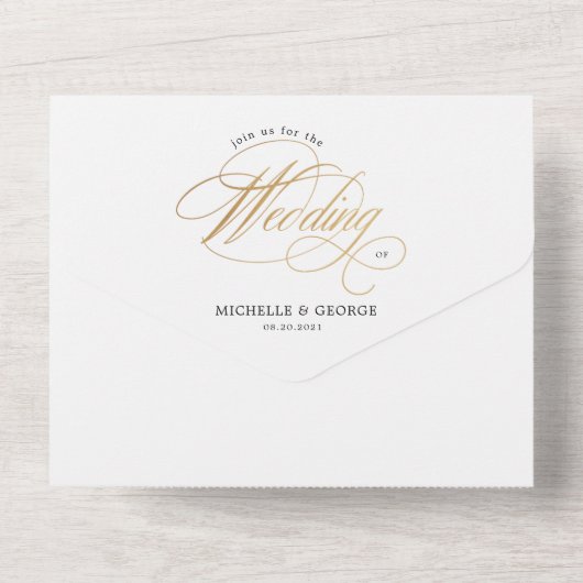 elegant calligrafiegoud (geen ENV nodig) All In One Uitnodiging (Achterkant)