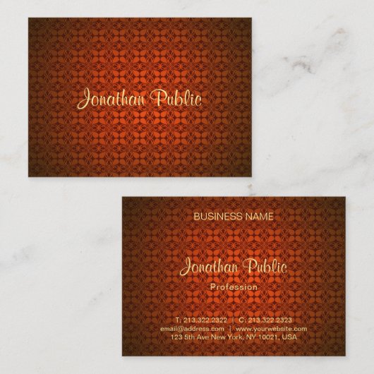 Elegant Calligrafienaam Text Sjabloon Red Damask Visitekaartje (Voorkant / Achterkant)