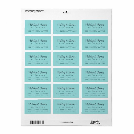 Elegant Calligrafienamen Turquoise Return Address Etiket (Full Sheet)