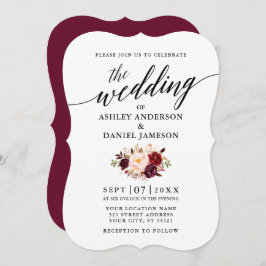 Elegant Calligrafiescript Burgundy Floral Wedding Kaart