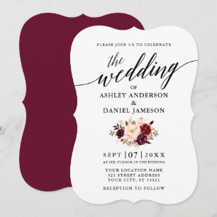 Elegant Calligrafiescript Burgundy Floral Wedding Kaart
