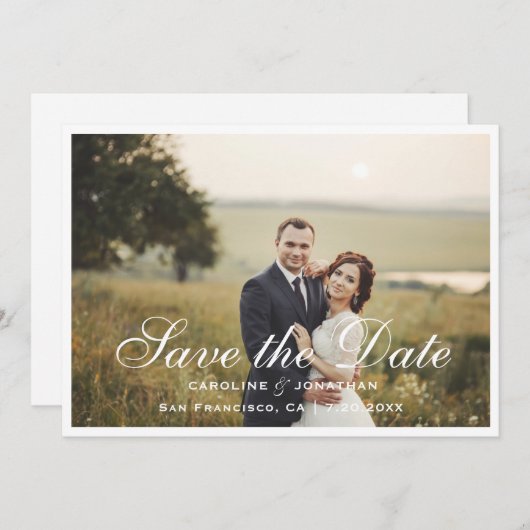 Elegant Calligrafiescript sparen de Datum, Foto Save The Date (Voorkant / Achterkant)