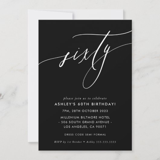 ELEGANT Calligrafietechiek 60e verjaardag zwart wi Kaart (Voorkant)