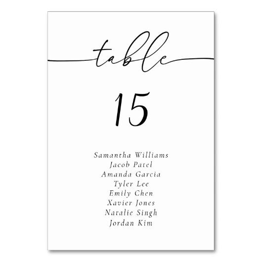 Elegant Calligrafietnummer gastnamen Kaart (Achterkant)