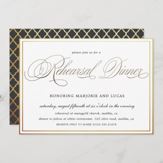 Elegant calligrafioud repetitief Dinner Kaart (Voorkant / Achterkant)