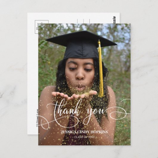 Elegant Calligraph Afstuderen Foto Dank u Briefkaart (Voorkant / Achterkant)