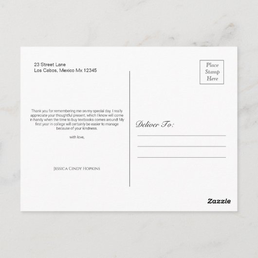 Elegant Calligraph Afstuderen Foto Dank u Briefkaart (Achterkant)