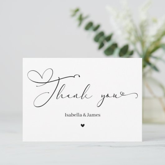 Elegant Calligraph Simple Heart Wedding  Bedankkaart (Staand voorkant)