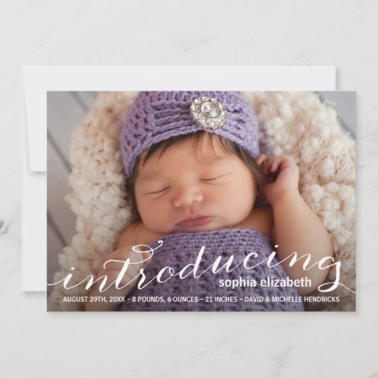 Elegant Calligraphy 1-Foto Birth Announement Aankondiging (Voorkant)