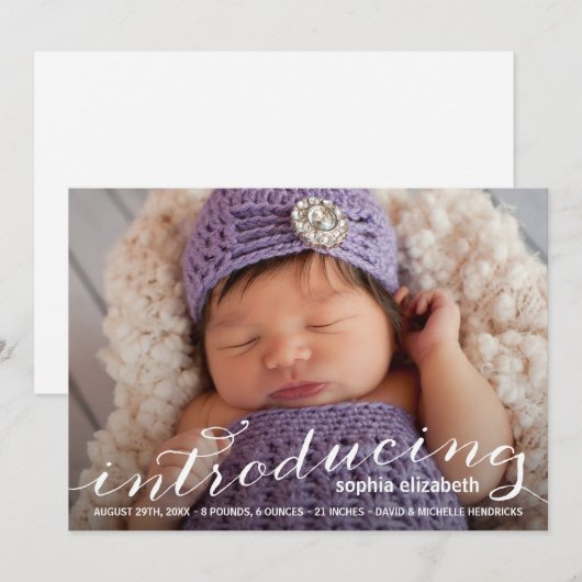 Elegant Calligraphy 1-Foto Birth Announement Aankondiging (Voorkant / Achterkant)