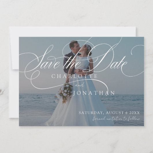 Elegant Calligraphy 2 Photo Wedding Save The Date (Voorkant)