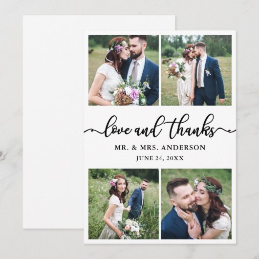 Elegant Calligraphy 4 Photo Wedding Photo Collage Bedankkaart (Voorkant / Achterkant)