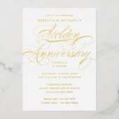 Elegant Calligraphy 50th Golden Jubileum Party Folie Uitnodiging (Voorkant)