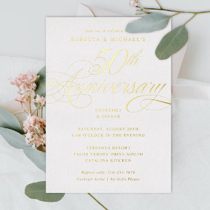 Elegant Calligraphy 50th Jubileum Party Folie Uitnodiging