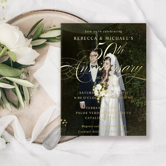 Elegant Calligraphy 50th Jubileum Party Folie Uitnodiging Briefkaart