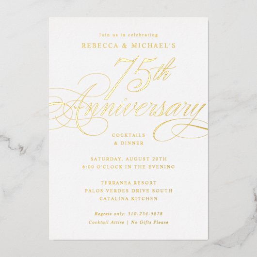 Elegant Calligraphy 75th Diamond Jubileum Party Folie Uitnodiging (Voorkant)