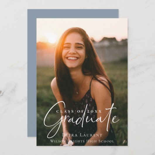 Elegant Calligraphy Afstuderen Foto Aankondiging (Voorkant / Achterkant)