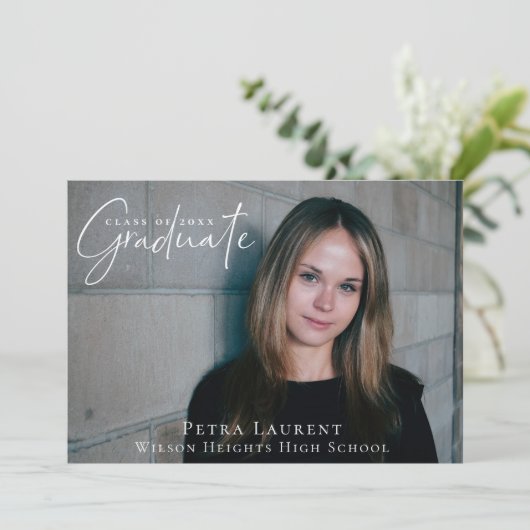 Elegant Calligraphy Afstuderen Foto Aankondiging (Staand voorkant)