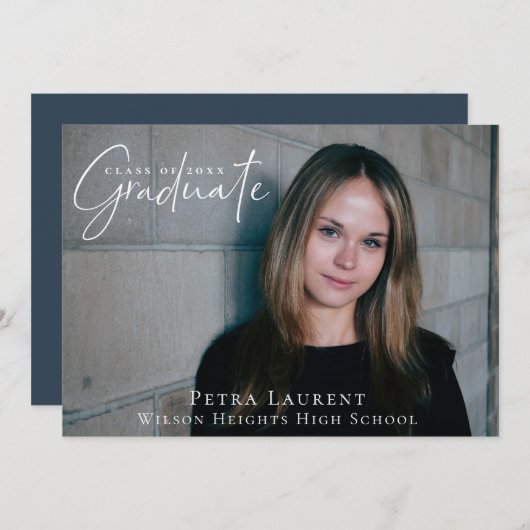 Elegant Calligraphy Afstuderen Foto Aankondiging (Voorkant / Achterkant)
