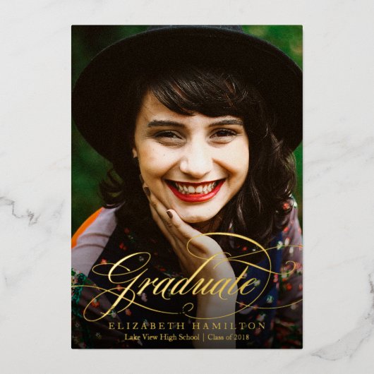 Elegant Calligraphy Afstuderen Notice Folie Uitnodiging (Voorkant)