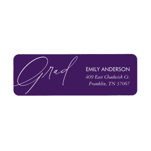 Elegant Calligraphy Afstuderen Paars Adres Etiket (Voorkant)