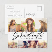 Elegant Calligraphy Afstuderen Photo Collage Party Uitnodiging Briefkaart (Voorkant / Achterkant)