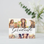 Elegant Calligraphy Afstuderen Photo Collage Party Uitnodiging Briefkaart (Staand voorkant)