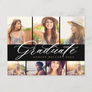 Elegant Calligraphy Afstuderen Photo Collage Party Uitnodiging Briefkaart