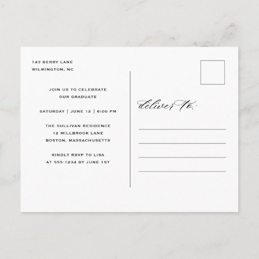 Elegant Calligraphy Afstuderen Photo Collage Party Uitnodiging Briefkaart (Achterkant)